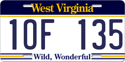 WV license plate 1OF135