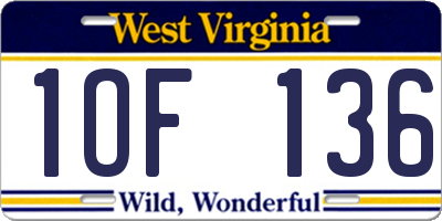 WV license plate 1OF136