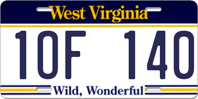 WV license plate 1OF140