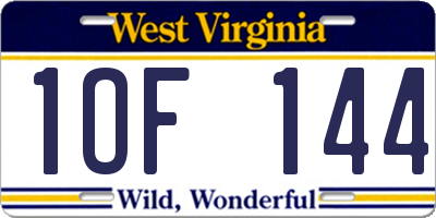 WV license plate 1OF144