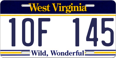 WV license plate 1OF145