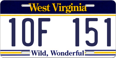 WV license plate 1OF151