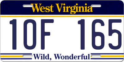 WV license plate 1OF165