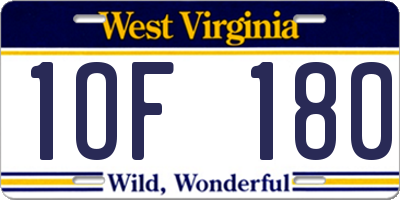 WV license plate 1OF180