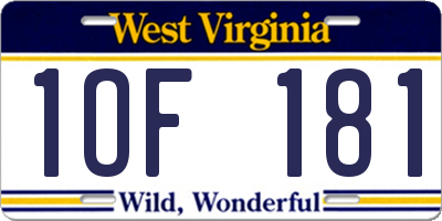 WV license plate 1OF181