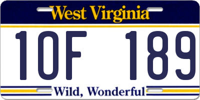 WV license plate 1OF189