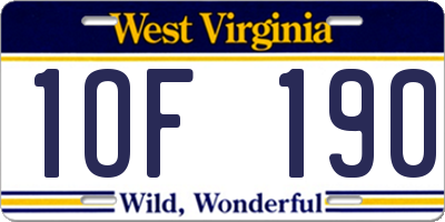 WV license plate 1OF190