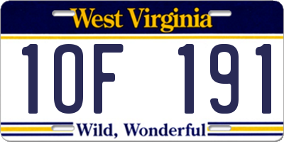 WV license plate 1OF191