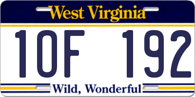 WV license plate 1OF192
