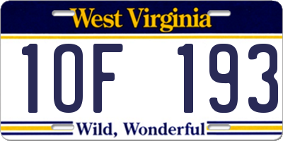 WV license plate 1OF193