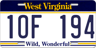 WV license plate 1OF194