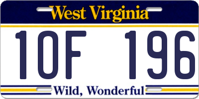 WV license plate 1OF196