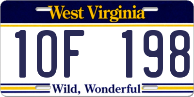 WV license plate 1OF198