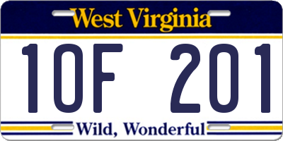 WV license plate 1OF201