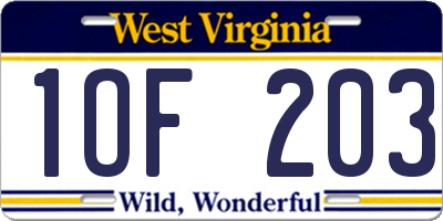WV license plate 1OF203