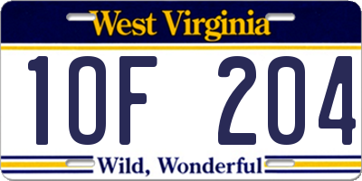 WV license plate 1OF204
