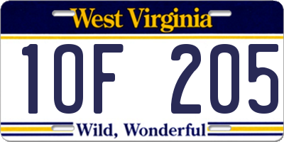 WV license plate 1OF205