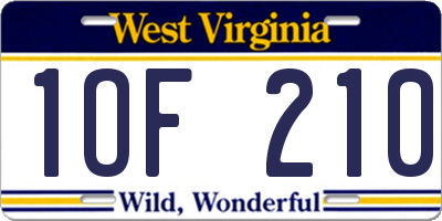 WV license plate 1OF210