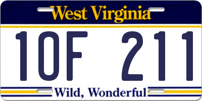 WV license plate 1OF211