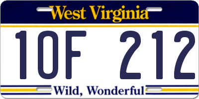WV license plate 1OF212