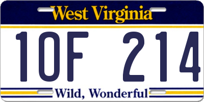 WV license plate 1OF214