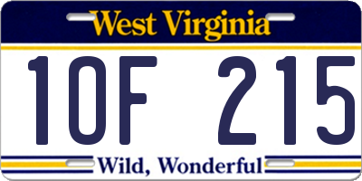 WV license plate 1OF215