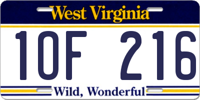 WV license plate 1OF216