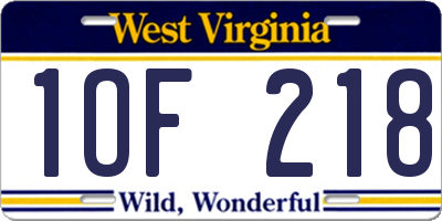WV license plate 1OF218
