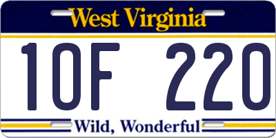 WV license plate 1OF220