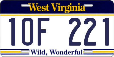 WV license plate 1OF221