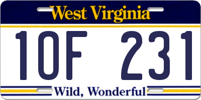 WV license plate 1OF231