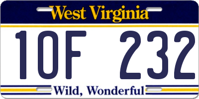 WV license plate 1OF232