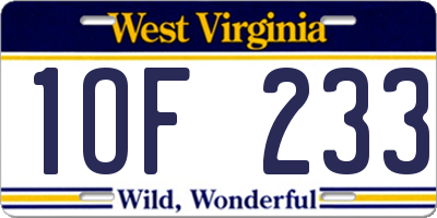 WV license plate 1OF233