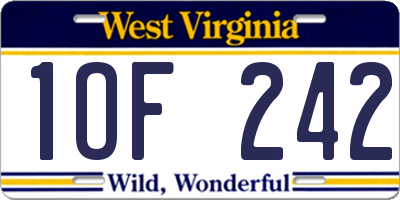 WV license plate 1OF242
