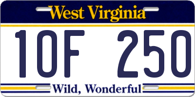 WV license plate 1OF250