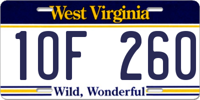 WV license plate 1OF260