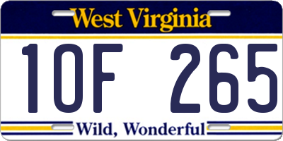 WV license plate 1OF265