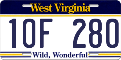 WV license plate 1OF280