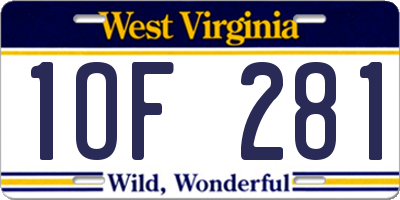 WV license plate 1OF281
