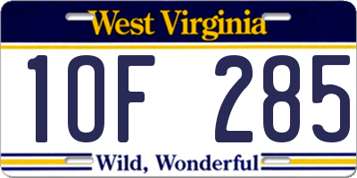 WV license plate 1OF285
