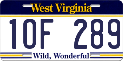 WV license plate 1OF289
