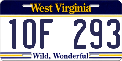 WV license plate 1OF293