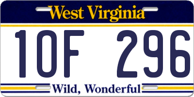 WV license plate 1OF296