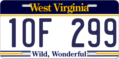 WV license plate 1OF299