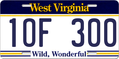 WV license plate 1OF300