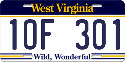 WV license plate 1OF301