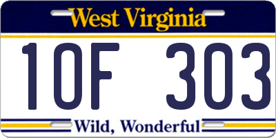 WV license plate 1OF303