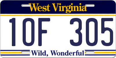 WV license plate 1OF305