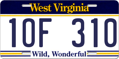 WV license plate 1OF310