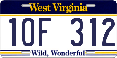 WV license plate 1OF312